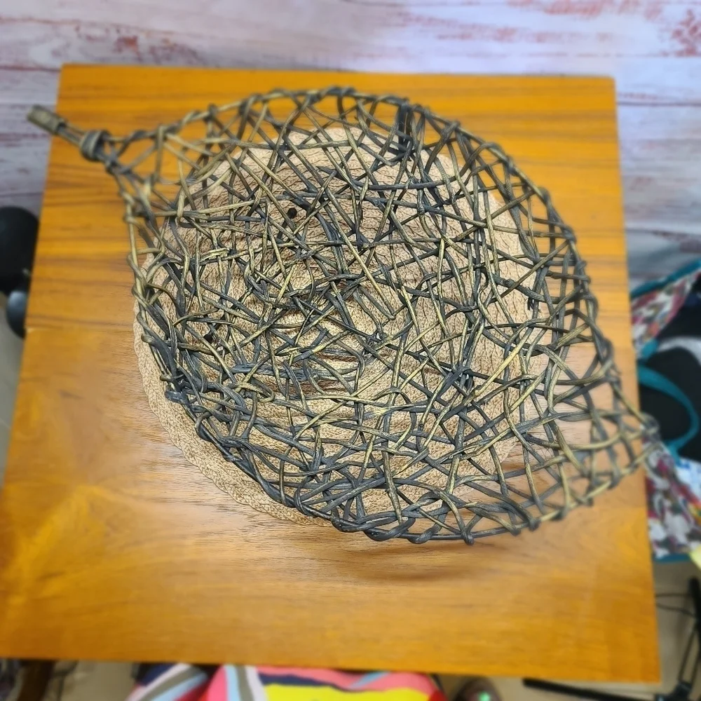 Mid century leaf shaped twig wicker basket